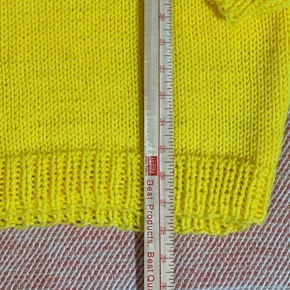 Handmade Knit Yellow Neon Flower Detail Mock Neck Sweater - Picture 10 of 11